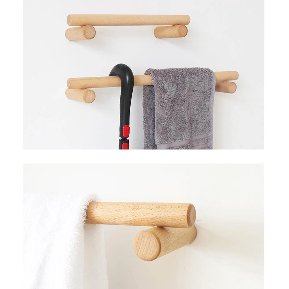 Solid Wooden Towel Holder Rack Bar Bathroom Kitchen Shelf Adhesive Screw Mounted Towel Hanger Organizer Home Decor Towel Racks Aliexpress