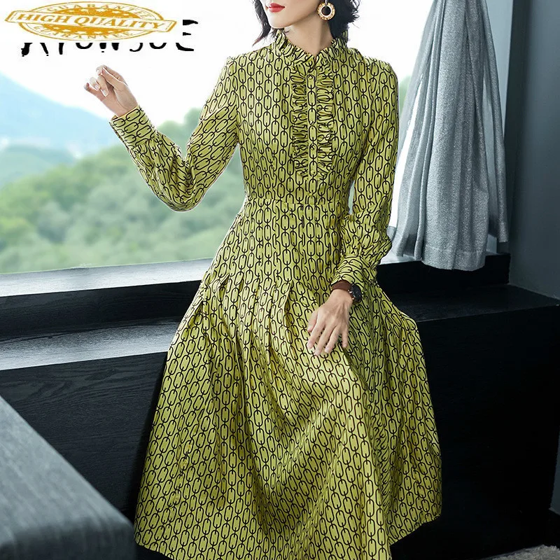 Платье из натурального шелка женские платья модное женское платье миди на весну