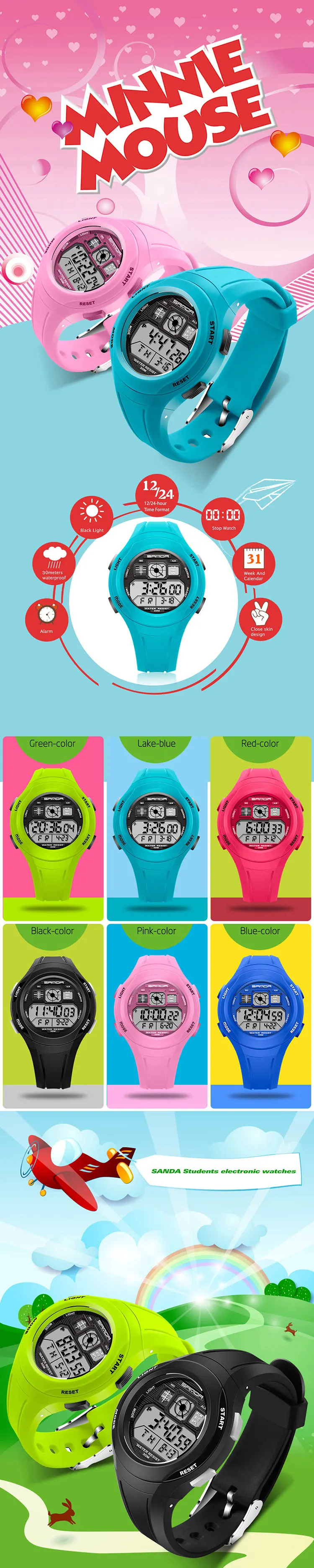 SANDA Брендовые спортивные часы детские часы для девочек и мальчиков наручные часы водонепроницаемые часы электронные цифровые детские
