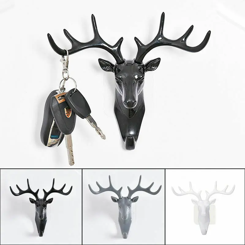 

Room Decoration Deer Horn Wall Mounted Hanging Hook Self Adhesive DIY Hanger Rack Bag Key Holder