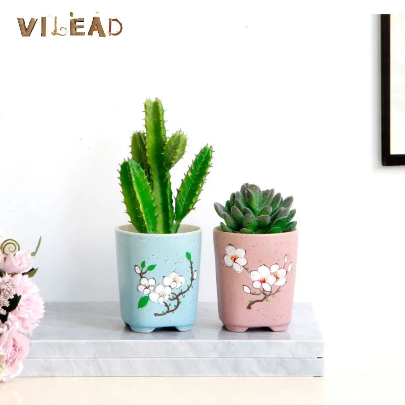 

VILEAD 8.8cm Painted Ceramic Flower Pot Nordic Modern Cute Desktop Pink Blue Succulent Plants Pot Small Plant Pots Home Decor