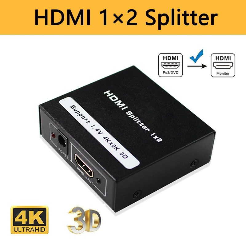 4K 1x2 HDMI сплиттер 1 в 2 out 1080p HDCP 3D усилитель сигнала мощности конвертер для HDTV DVD PS3 Xbox|