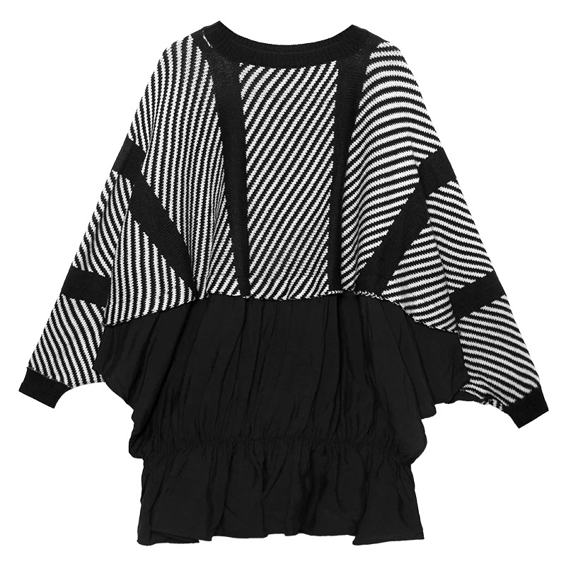 black WLD2815 XITAO вязаный плиссированый свитер женский модный осенний Полосатый Элегантный небольшой свежий лоскутный пуловер свитер WLD2815 - Цвет: black WLD2815