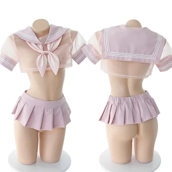 

Japanese Sexy Lingerie See Through Student Cosplay Anime School JK Uniform Kawaii Clothing Sailor School Girl Costume