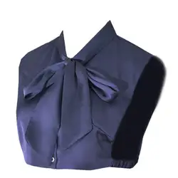 Женская одноцветная блуза-полурубашка из искусственного шелка, Удлиненная блузка с бантом, съемный воротник на пуговицах