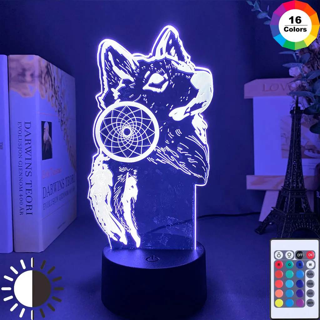 Tanie Światło nocne iluzja 3D wilk i Dreamcatcher do dekoracji wnętrz sklep