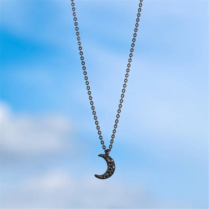 

925 sterling silver Necklace pendant The temperament of the black moon collarbone chain Set auger Sam is a little fresh students