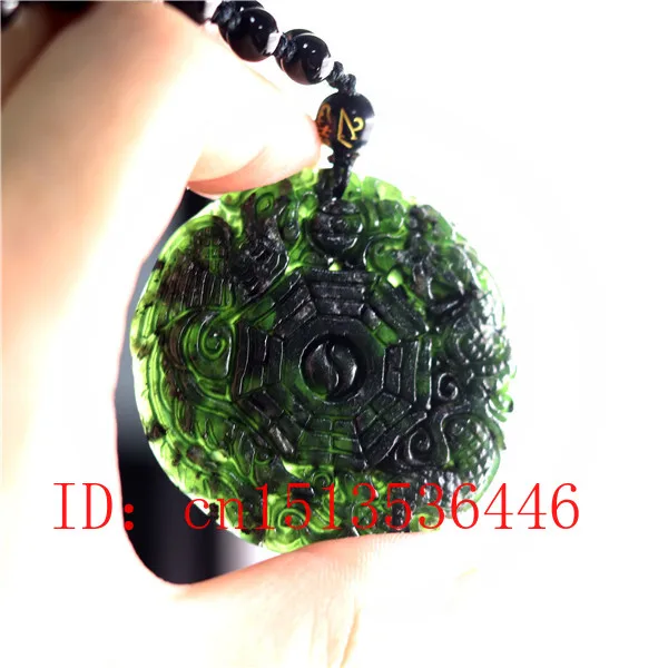 Carved Dragon Phoenix Jade Pendant Natural Chinese Black Green Tai Chi Gossip Necklace Charm Jewellery Fashion Amulet Gifts | Украшения и