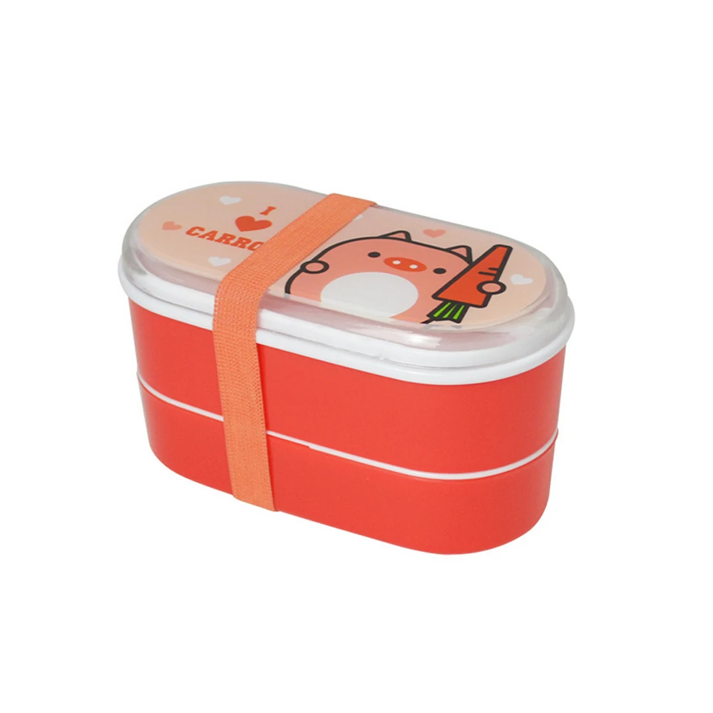 Контейнеры Для Хранения Продуктов Милые двухслойные столовая посуда bento box пластиковый мультяшный контейнер для еды Студенческая герметичная коробка для обеда