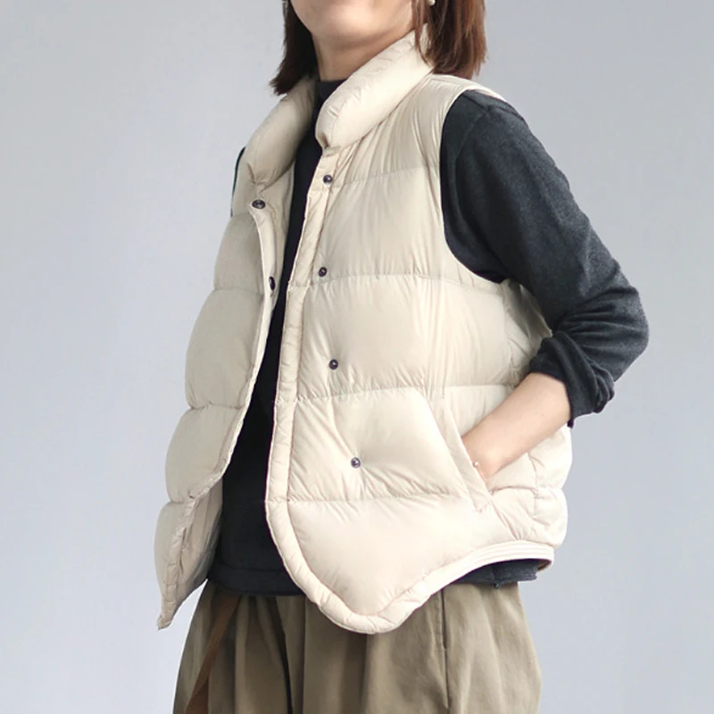 Johnature Autumn Winter All-match 8 Color Korean White Duck Down Down Jacket Vest New Simple Comfortable Women Down Jacket