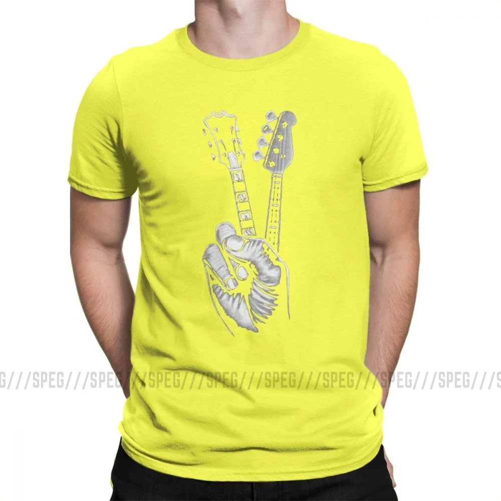 Хипстер бас гитара футболка принтер Мужская футболка хлопок Crewneck размера плюс короткий рукав Палец Гитара мужские футболки размера плюс - Цвет: Цвет: желтый