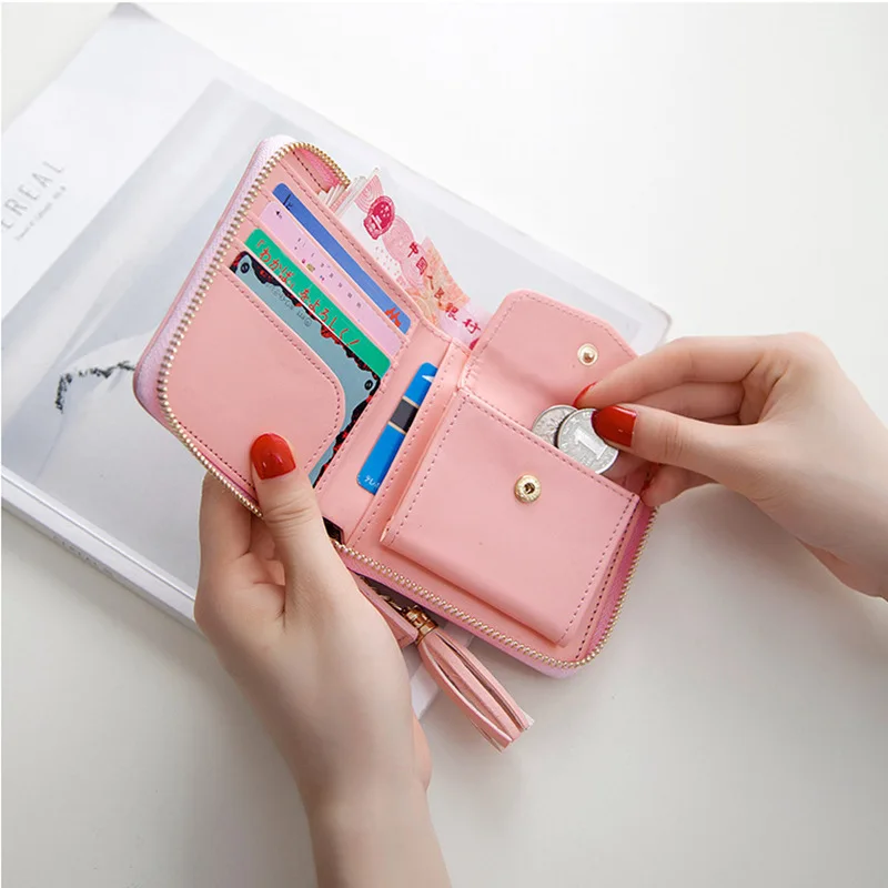 New Women Tassel Small Wallets Ladies PU Leather Purse Short Coin Bag Clutch Women's Zipper Card Holder Money Simple Wallet