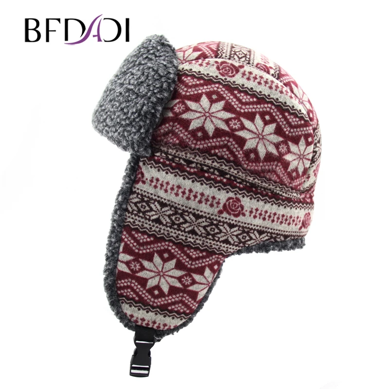 BFDADI шапки с принтом для русской зимы, теплые вязаные шапки, модные меховые наушники, толстые зимние шапки, уличные Лыжные шапки, повседневные Шапки-бомберы