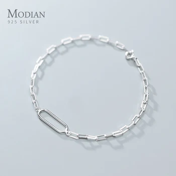 

Modian New Arrive Simple Stackable Oval Interlock 925 Sterling Silver Bracelet for Women Fashion Geometric Bangle Fine Jewelry