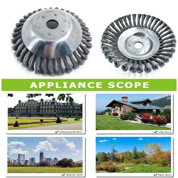 

Landscaping Rotary Weed Brush Joint Twist Knot Steel Wire Wheel Brush Disc Power Tool Garden Machines Accessories Diameter 7.99"