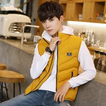 Осенне-зимний модный пуховый жилет, мужской хлопковый жилет, приталенная плотная одежда для подростков, большой размер, жилет без рукавов, однотонное пальто