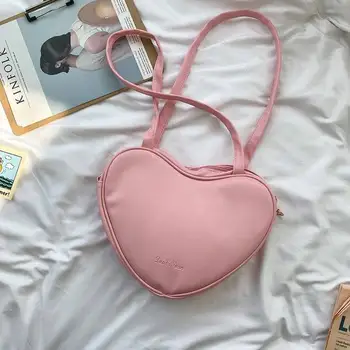 

New Design Girls Cute Love Heart Shape Tote Handbags PU Leather Candy Colour Lovely Ladies Shoulder Bags High Quality Lovely Bag