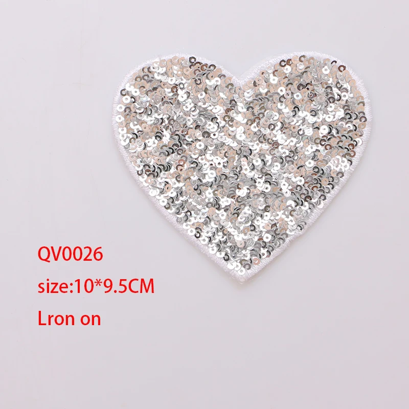 QV0026 1 шт. блестки в форме сердца значок вышитые железные нашивки для одежды DIY полосатая одежда Лоскутные наклейки пользовательские значки - Цвет: QV0026