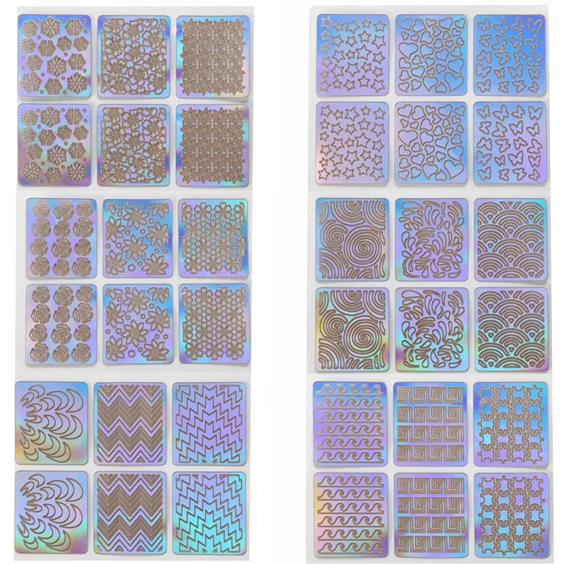 Monja 24 листа/набор дизайн ногтей, полый трафарет 3D изображения Diy Руководство шаблон штамп наклейки фольги