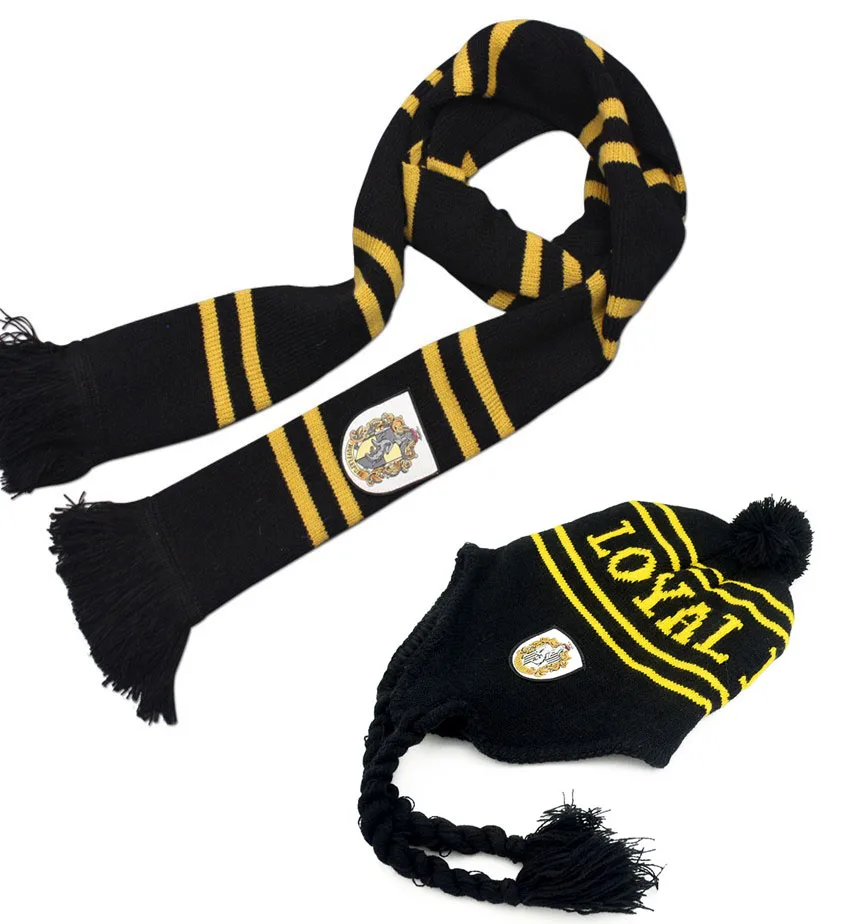 Хогвартс шарфы/шляпа/перчатки Гриффиндор/Слизерин/Hufflepuff/Ravenclaw поттер шарф шляпа сенсорные перчатки косплей подарок на Хэллоуин - Цвет: Huffl Scarf EAR HAT