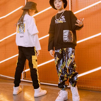 

Girls Jazz Dance Performance Costumes Boys Hip Hop Suits Children Long-Sleeved Sweater Catwalk Clothes Tide 120-170cm DWY2556