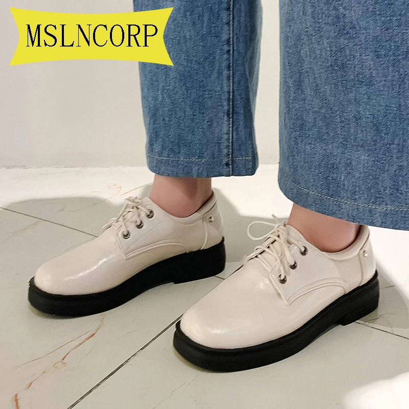 

Plus Size 34-46 Women Creepers Women Flats Platform JK Mary Jane Lace-Up Student Ladies Loafers Oxford Girl Brogue Derby Shoes