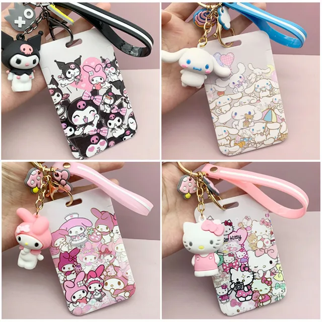 Sanrioed Kawaii Cartoon Mymelody kt cat Kuromi Cinnamoroll Campus Card Protector Cute Doll Key Chain Bus Subway Card Bag 1