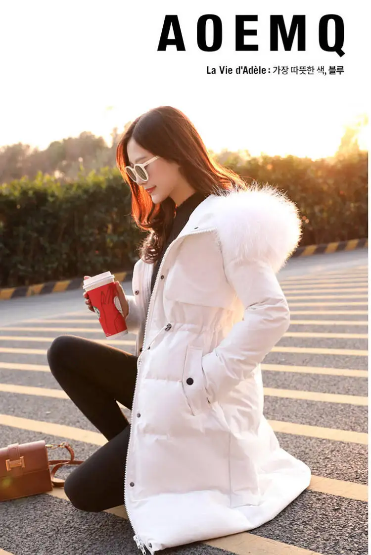 Fashionable High Quality hooded down coat ladies Parker Jacket Large Collar Trim Winter Top Warm Fur Lined Coats