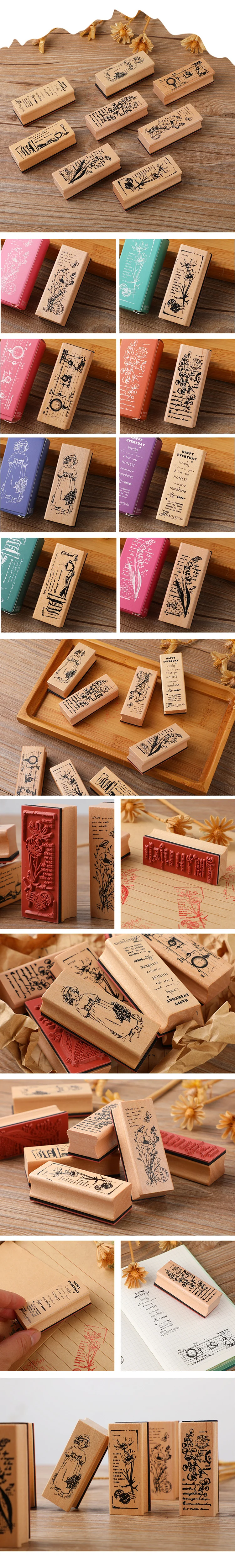 Vintage Plant Girl Wooden Rubber Stamp Diy Decorative Diary Journal Craft Scrapbooking Planner Stamp Kawaii Stationery