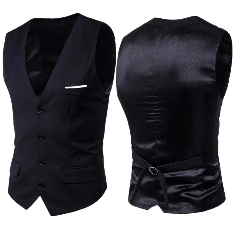 Negro traje de Chaleco de los hombres 2020 marca nueva Slim Fit vestido de cuello V chalecos hombres Formal de negocios boda esmoquin Chaleco Hombre 6XL