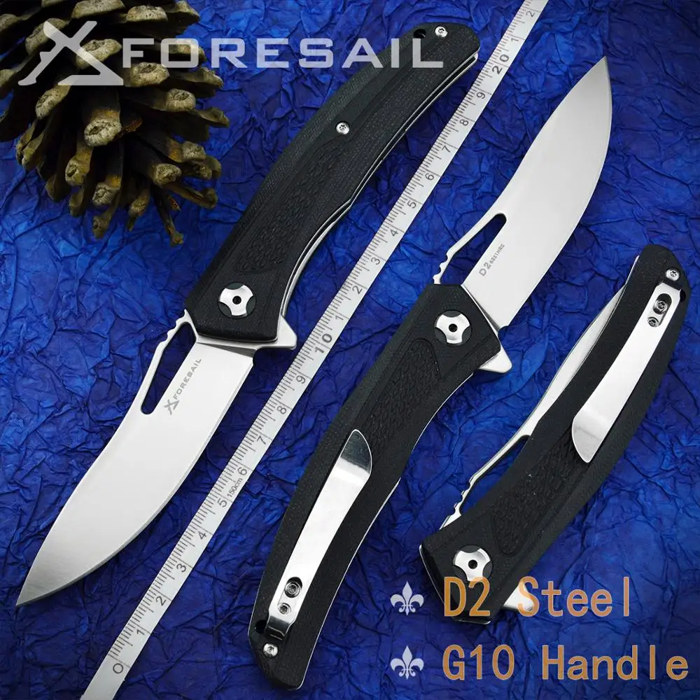 FORESAIL new Pocket folding knife D2 Blade Axis System 4.5in G10 Handle Black Camping Outdoor self defense hunting cutter EDC