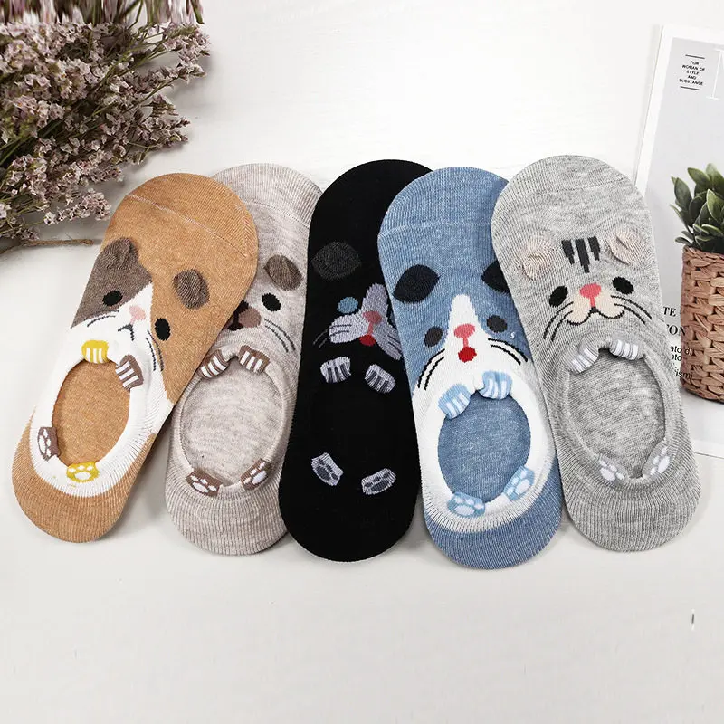 28 Style 10 Piece=5 Pairs/lot Cute Harajuku Animal Socks Women Summer Korean Cat Bear Rabbit Funny Low Cut Ankle Sock Happy Sox