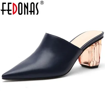 

FEDONAS 2020 Spring Women Synthetic Leather Pumps Slip On Rome Mules Elegant Plus Size High Heels Party Prom Casual Shoes Woman