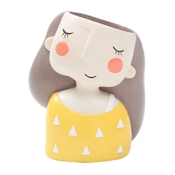 

Lovely Girl Cartoon Design Resin Plant Flower Pot Succulent Container Planter Bonsai Pot Flowerpot Desktop Craft Home Decoration