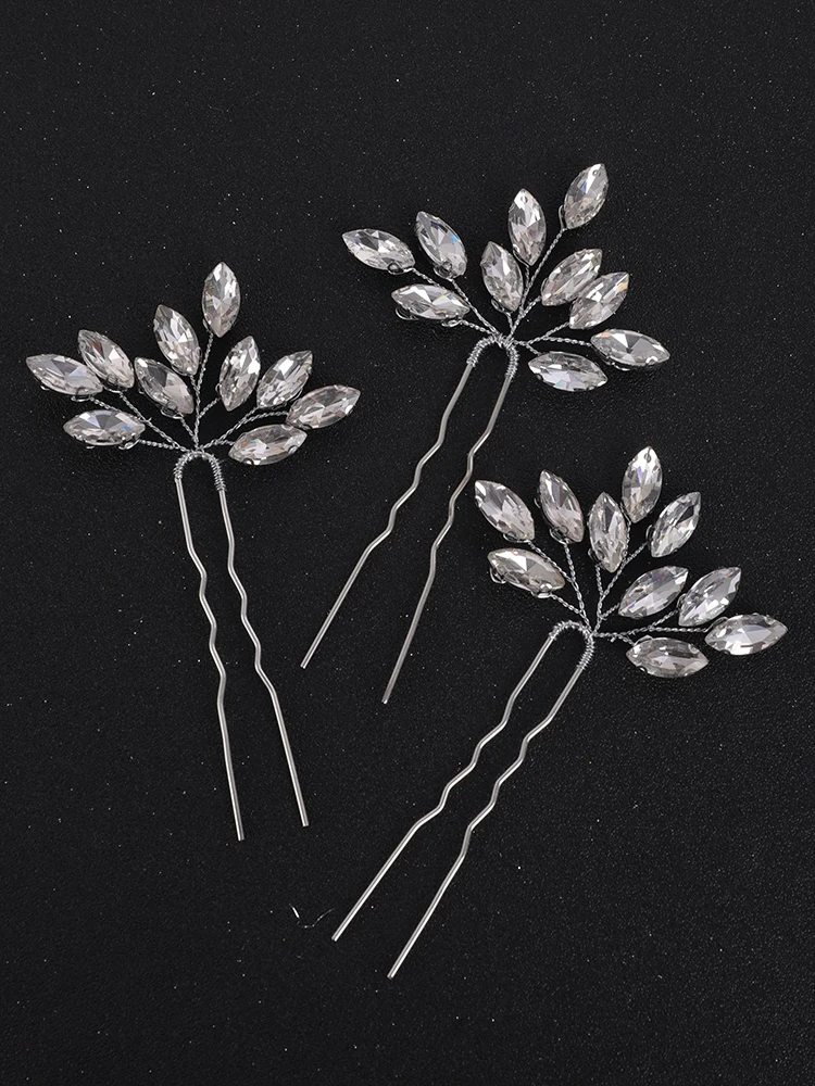 Minimalist Silver Bridal Rhinestone Hair Pins Simple Pure Casual Hairpiece Women Hair Jewelry for Bride Headwear hair accessories bridal hair accessories