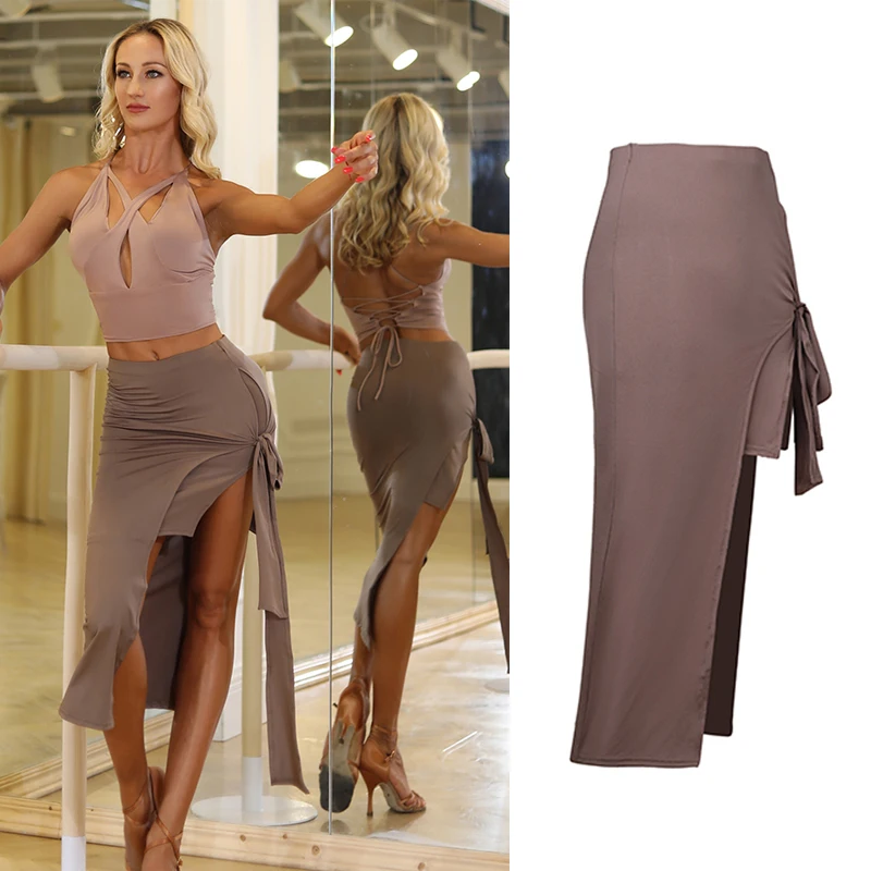 Latin Dance Skirt Women Sexy Split Skirt Rumba Dance Practice Clothing Female Professional Latin Costume Tango Wear DQL2166
