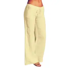 

50%HOTWomen Solid Color Wide Leg Drawstring Elastic Waist Loose Slacks Pants Bottoms for Work