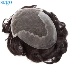 SEGO 6''x8'' French Lace & PU Base Men Toupee Human Hair Patch Indian Hair System Replacement Hairpiece Density 95%
