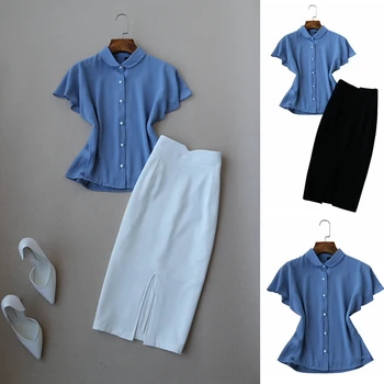 

Set Women 2020 Summer New Fashion Bat Sleeve Chiffon Shirt High Waist Skirt Two-piece Temperament Was Thin Women's Clothing set