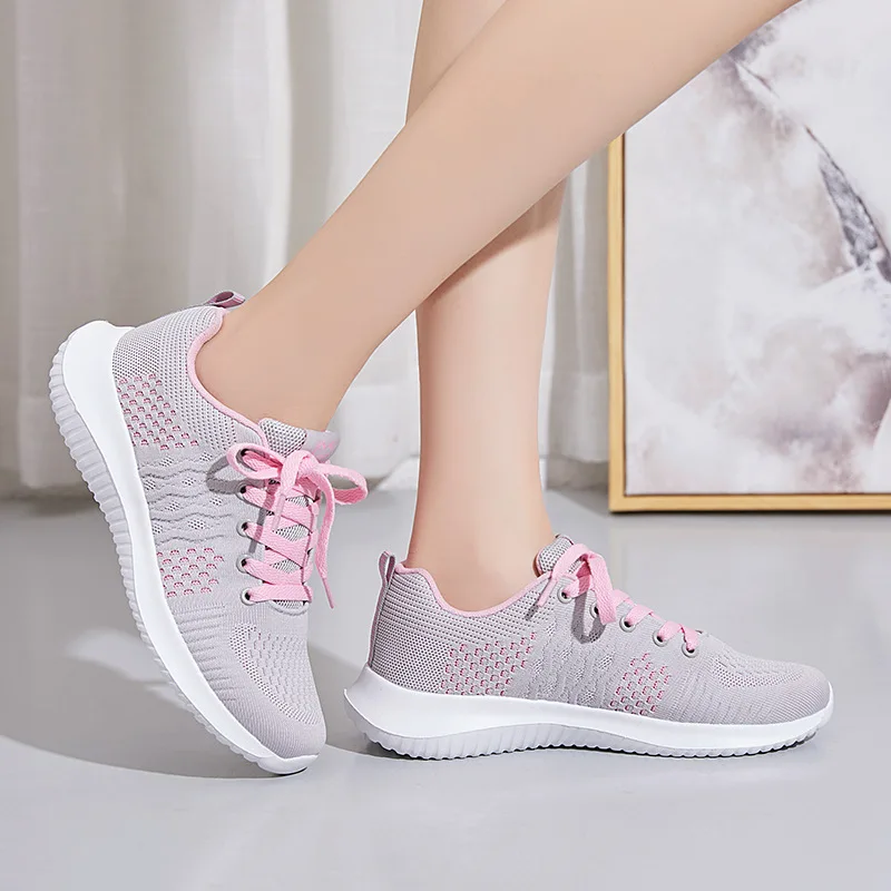 Sports Shoes Women's Flying Woven Mesh Women's Shoes Summer Breathable Casual Ladies Lightweight Soft-soled Running Shoes