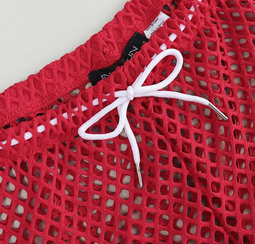 Men's Fashion Sexy Transparent Mesh Pants Drawstring Breathable Trousers Fashion Loose Casual Pajama Pants