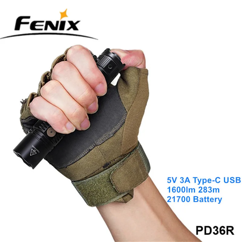 

Fenix PD36R 5V 3A Type C USB 21700 Powerful Flashlight Dual Switches Control Outdoor Tactical Torch Light with Battery Indicator