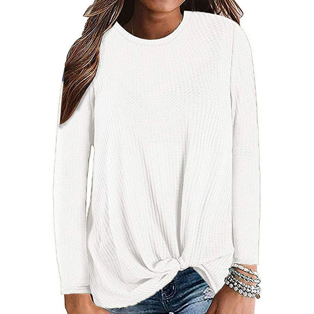 JAYCOSIN Chiffon Blouse Womens Casual Long Sleeve Autumn Knot Waffle Knit Tunic Blouse Cute Shirts Tops Winner Girl Lady 729