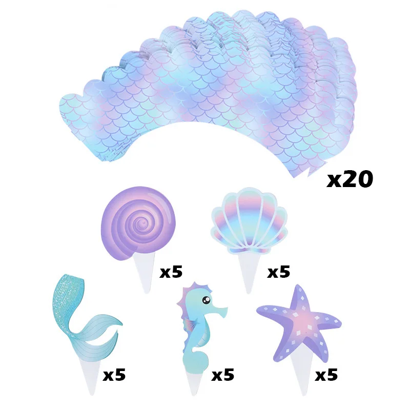 Mermaid Set 40 шт. вечерние украшения для торта русалки, кекса, украшения торта русалки, украшения для детского дня рождения, вечеринки, свадьбы - Цвет: Mermaid Set