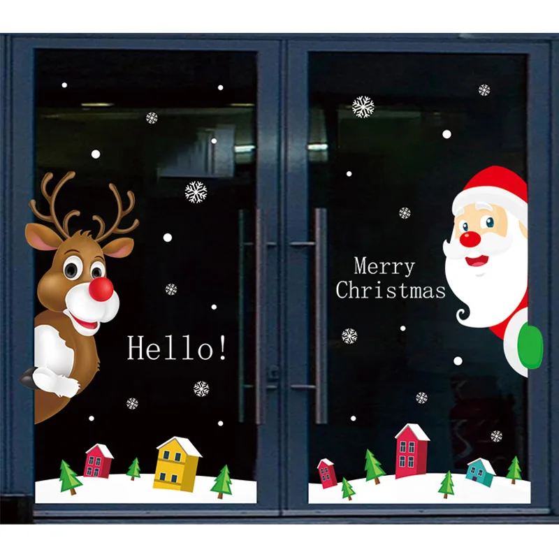 Счастливого Рождества окна ПВХ наклейки Navidad украшения для дома витрина Снежинка Наклейки на стены настенные панно с Санта-Клаусом DIY стеклянный Декор - Color: Style 19