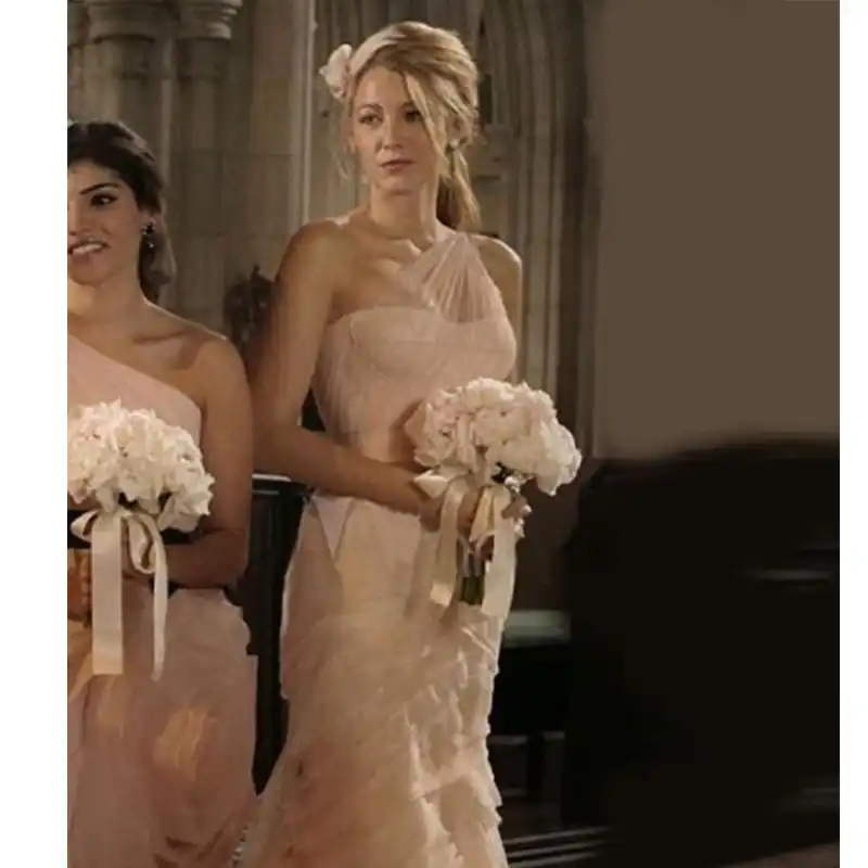 Gossip Girl Serena Sexy Blush Pink Mermaid Wedding Dresses One Shoulder Sweep Train Ruffles Garden Bridal Gowns Wedding Dresses Aliexpress