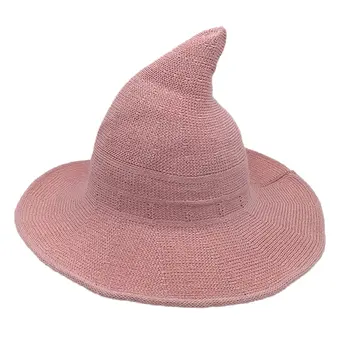 

Modern Halloween Wool Witch Hat for Women Foldable Wide Brim Sun Ball Hat Cap Breathable Cotton Sun Bonnet