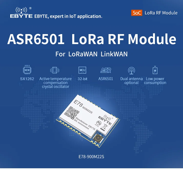 LoRaWAN 868 МГц 915 МГц SX1262 ASR6501 LoRa TCXO распределенный спектральный модуль E78-900M22S Llong Distance Связь модуль низкой мощности