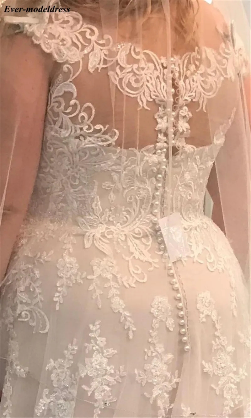Vestido De Noiva Lace Wedding Dresses Appliques Beaded Pearls Cap Sleeves Sheer O-Neck Plus Size Wedding Gowns Bride Dress