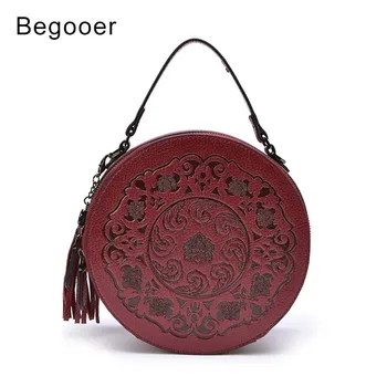 

Women Bag Circular Handbag Genuine Leather Summer Handmade Retro Messenger Bags Ladies Round Bag Small Cross Body Girls Bags